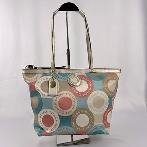 Coach Soho Sateen Multi-Color Circles Snaphead Tote w/Gold Trim No A1281-F19196